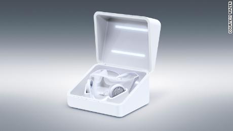 The wireless charging box also sterilizes the mask with UV light.