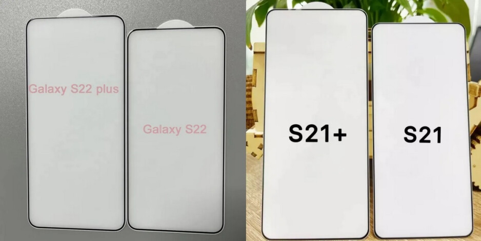 Vermeende Galaxy S22 en Galaxy S22+ glasbeschermers tonen een korter, breder scherm in vergelijking met de modellen van vorig jaar - Samsung-tipgever onthult grote verandering in Galaxy S22 5G-schermen